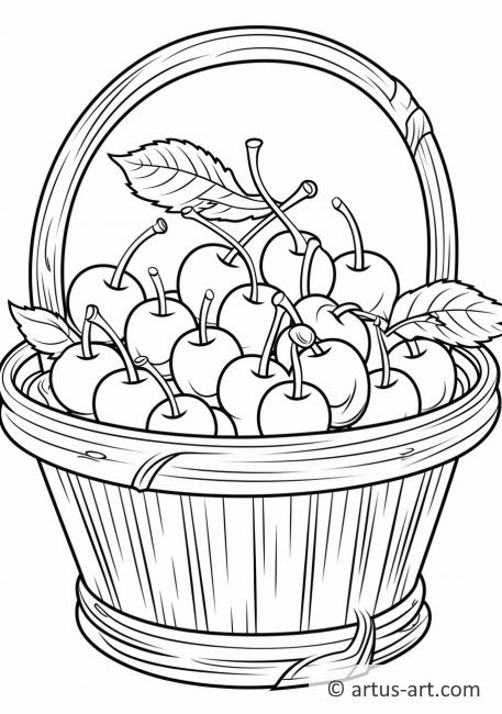 Pagina de colorat cu coș de fructe de cireșe